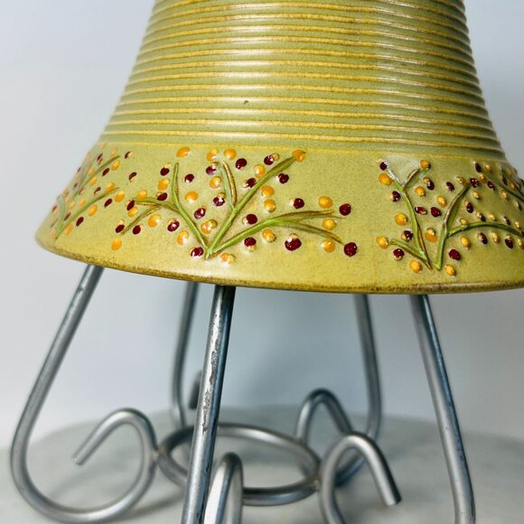 Yankee Candle Ceramic Votive Holder With Stand  Avocado Green Floral Design - Picture 2 of 8